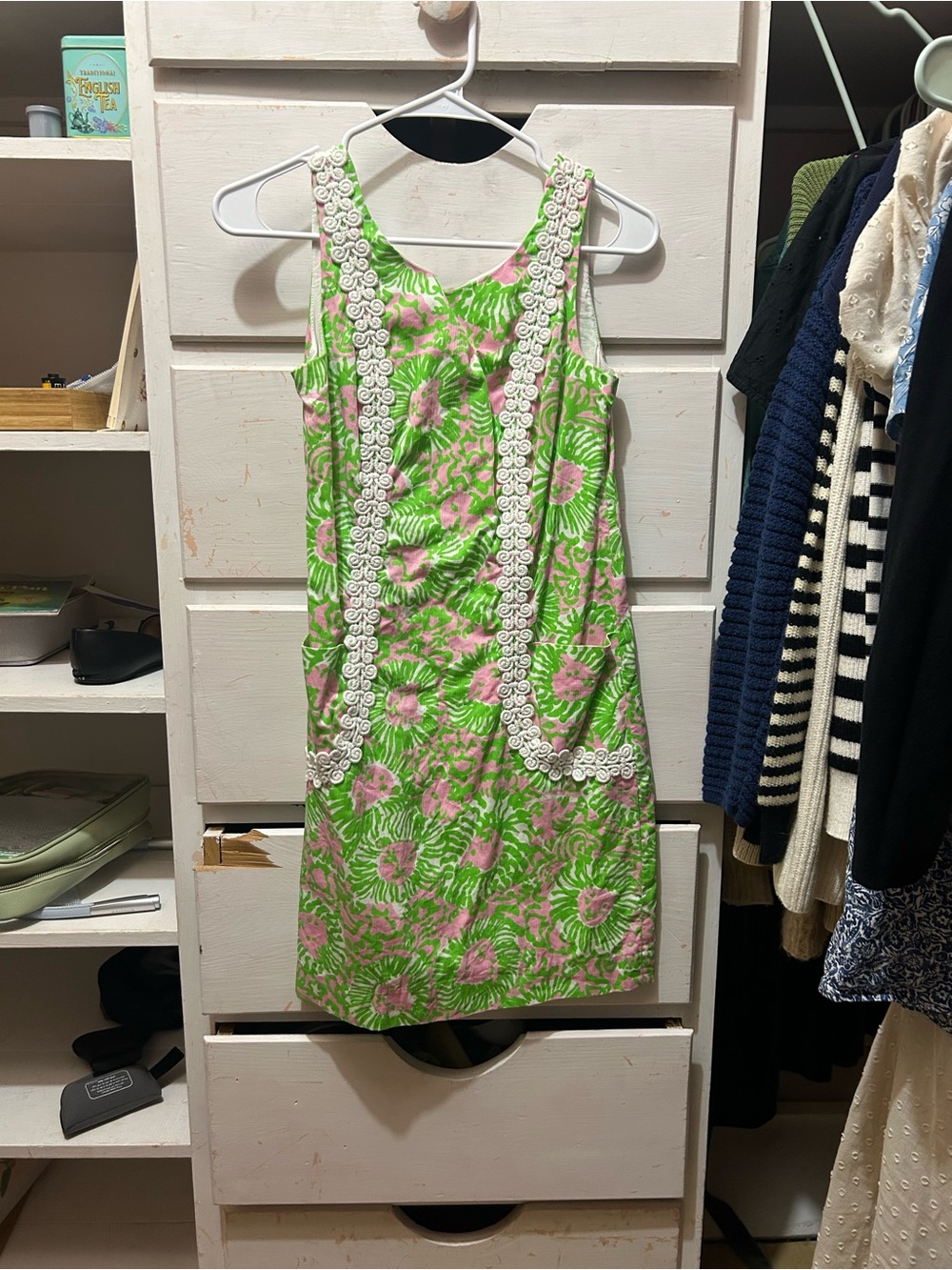 Lilly Pulitzer Pink & Green Floral Tank Dress with White Trim